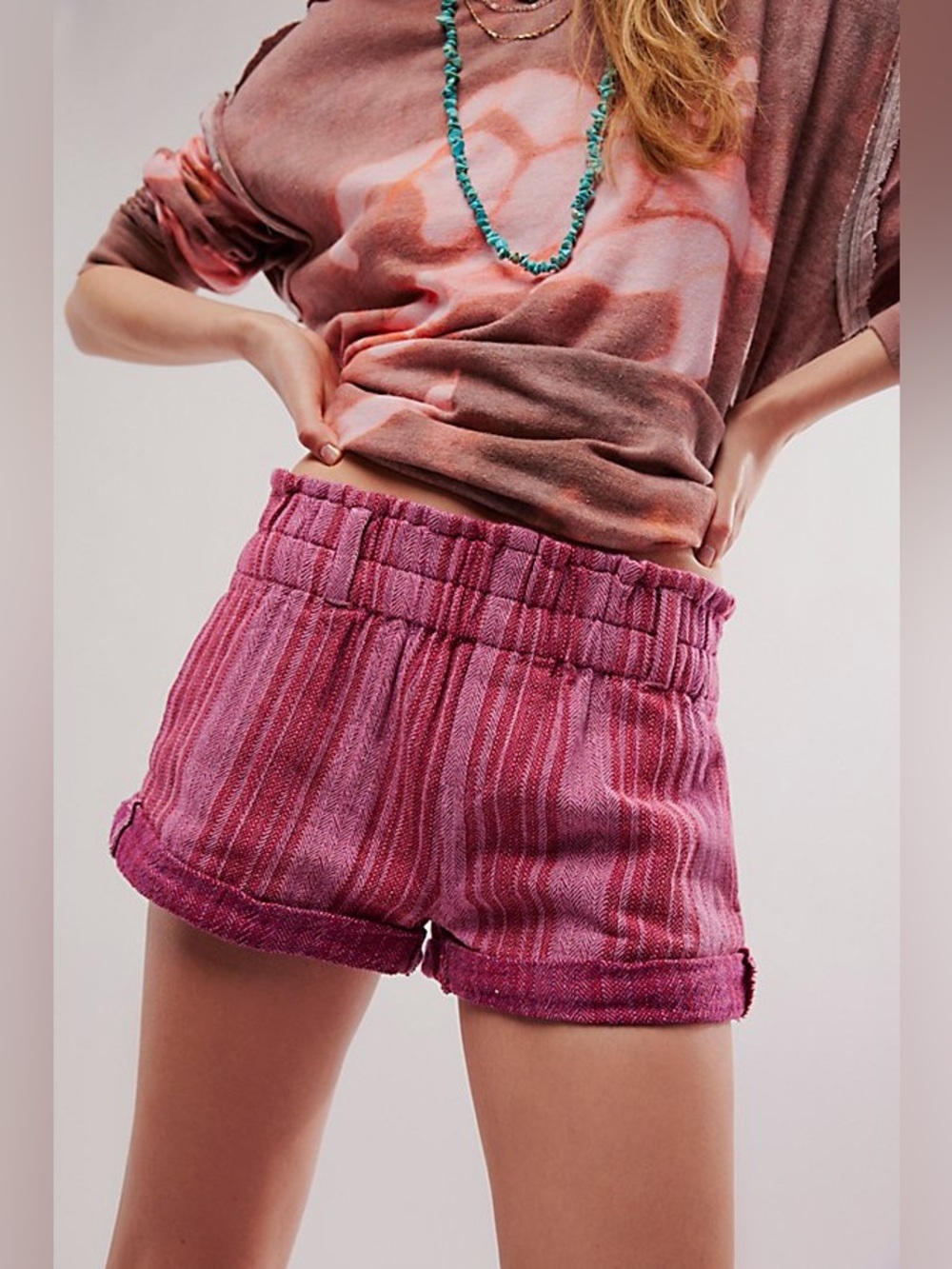 Free People - Solar Flare Baja Striped Cotton Shorts - Size XL